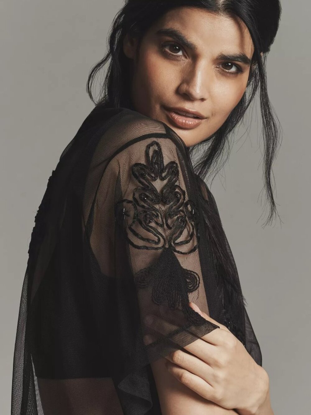By Anthropologie Sheer Mesh Top 1x black new with tag nwt - Picture 3 of 5